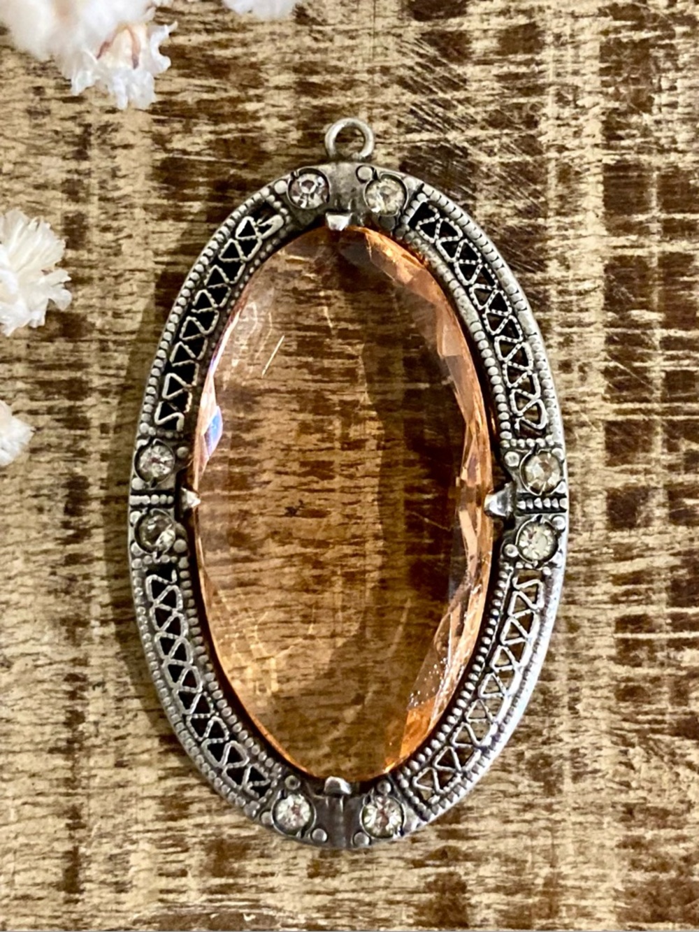 Vintage Sterling Silver Pendant w/ Faceted Glass Stone & Filigree Detail - Picture 3 of 13